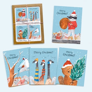 Assortiment de 8 cartes de créatures de Noël - Cartes de Noël amusantes et mignonnes