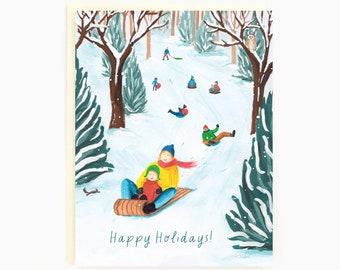 Happy Holidays! - Holiday Tobogganing - Winter/Outdoor Holiday Card