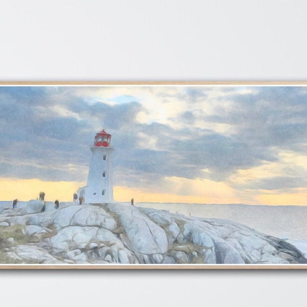Samsung Frame TV Art.  Instant Digital Art Download.  Painting of Lighthouse at Peggie's Cove in Nova Scotia. Coastal Lighthouse Photography