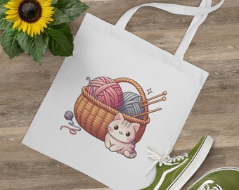 Kat en brei Tote Bag