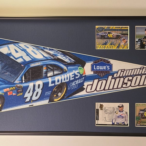 NASCAR driver #48 Jimmie Johnson Pennant & Cards...Custom Framed!