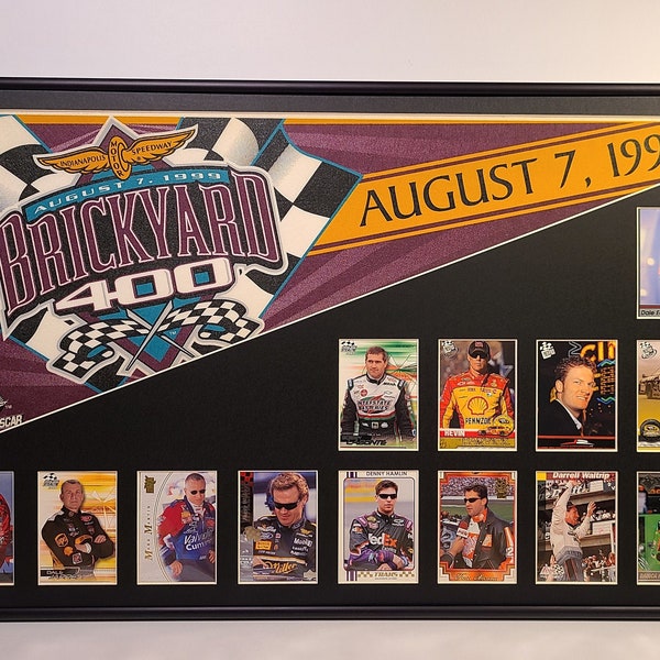 Vintage Nascar pennant and cards collage...Custom Framed