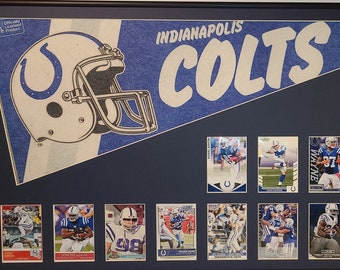 Indianapolis Colts pennant and football cards collage...Custom Framed