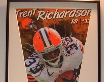 Cleveland Browns Trent Richardson banderín fútbol tarjetas!! Medida enmarcado