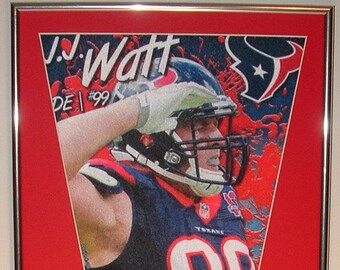 Houston Texans JJ vatios banderín y tarjetas... ¡Medida enmarcado!