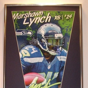 Seattle Seahawks Marshawn Lynch Pennant & Cards..&quot;BEAST&quot;...Custom Framed!