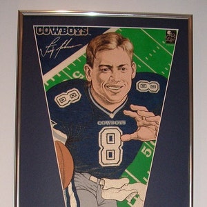 Vintage Dallas Cowboys Troy Aikman Pennant & Cards...Custom Framed!!!!