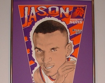 Custom Framed Vintage NBA Phoenix Suns Jason Kidd Pennant & Cards