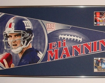 NY Giants Eli Manning Pennant & Cards...Custom Framed!!!!