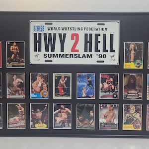 Vintage WWF Summer Slam 98 Highway to Hell Vanity plaque d'immatriculation et collage de cartes... Encadré personnalisé !!!!