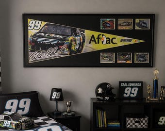 NASCAR driver Carl Edwards Aflac Pennant & Cards...Custom Framed!!!!