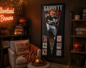 Framed Myles Garrett Cleveland Browns Pennant with 6 Original Football Cards | Handmade NFL Wall Art