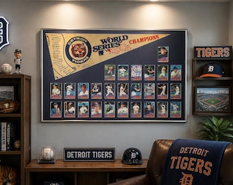 1984 Detroit Tigers World Series Champions Framed Topps Team Set & Pennant (20x32)