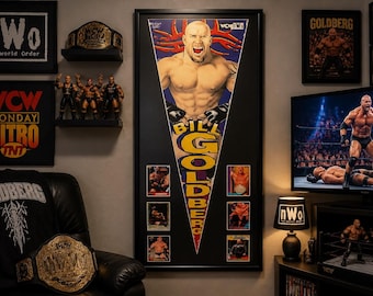 Vintage Bill Goldberg WCW/WWF/WWE Wrestling Pennant & Cards...Custom Framed!!!!