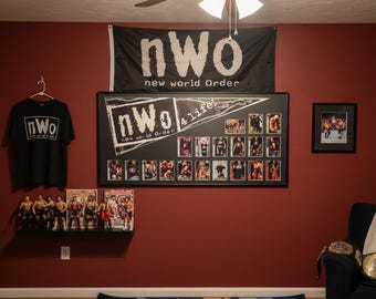 Vintage WCW/NWO for Life Wrestling Pennant & Card Collage...Custom Framed!!!!