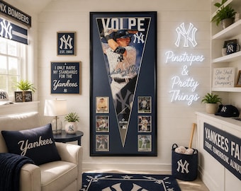 NY Yankees Anthony Volpe pennant and cards...Collage custom framed!!!!