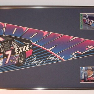 Vintage NASCAR driver #7, Geoff Bodine pennant & cards...Custom Framed!