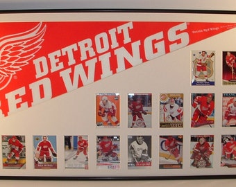 Detroit Red Wings pennant and player card collage!!!---Custom Framed!!!