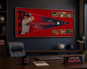 Grady Sizemore Framed Pennant with 6 Original Baseball Cards | Cleveland Baseball Collectible | Handmade Sports Memorabilia