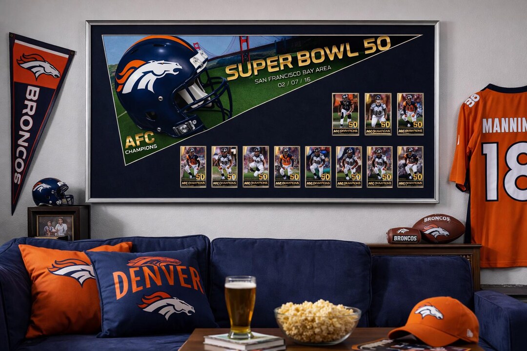 Denver Broncos Super Bowl 50 Champions Sign & Cards.custom
