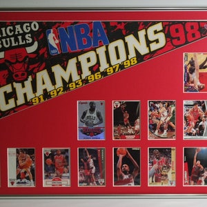 Chicago Bulls Basketball Pennant & Cards Retrospective...Custom Framed