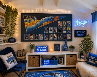 Orlando Magic Framed Pennant & 19-Player Legend Basketball Card Collage | Handmade NBA Wall Art