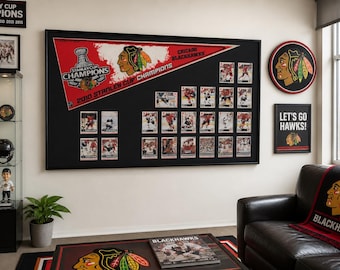 Chicago Blackhawks Stanley Cup Championship Framed Display 20"x32" | Pennant & Team Cards