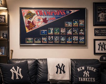 New York Yankees 1996 World Series Champions pennant & Cards..Custom Framed