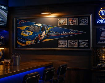 Chase Elliott #9 NAPA NASCAR Framed Pennant with 6 Original Cards | Racing Memorabilia Display | NASCAR Fan Gift | Man Cave Decor
