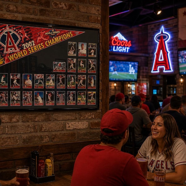 2002 California Angels World Series Champions Framed Pennant and Cards