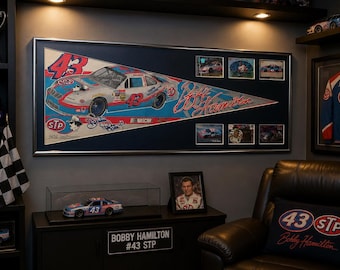 Bobby Hamilton #43 STP NASCAR Pennant with 6 Racing Cards | Vintage Memorabilia