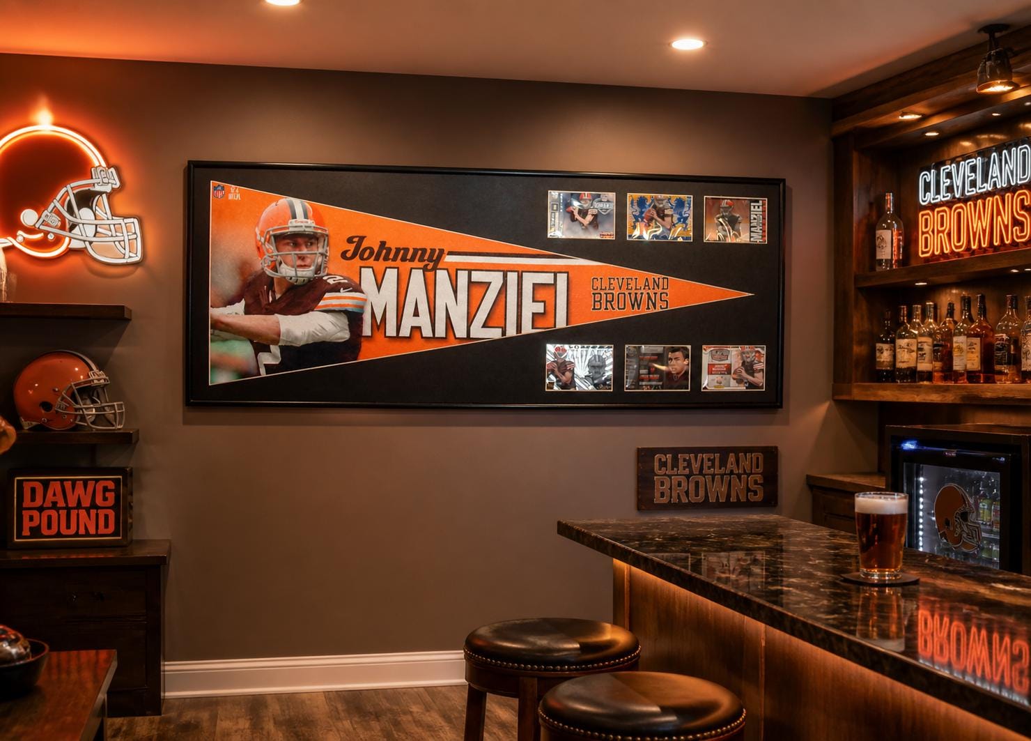 Cleveland Browns Johnny Manziel Pennant & Cards...Custom Framed