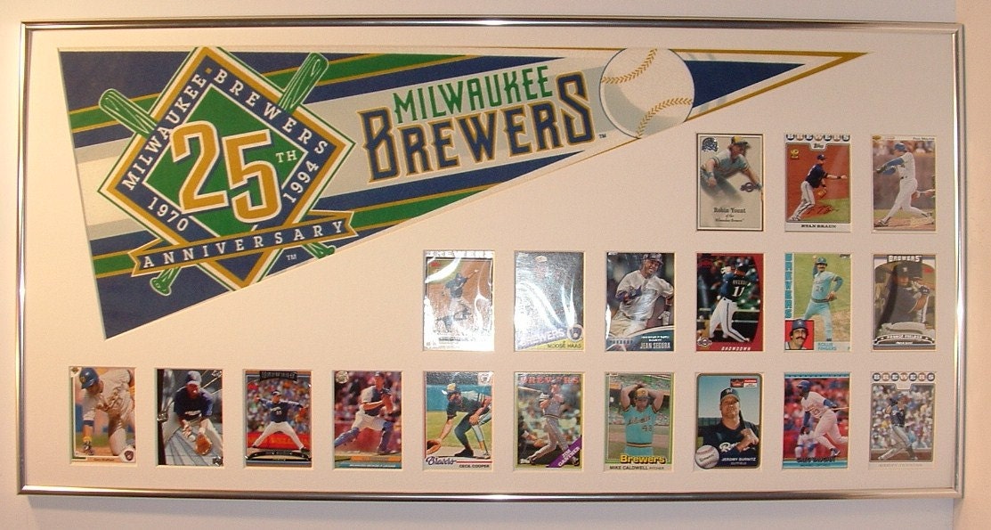 Milwaukee Brewers Baseball Pennant & Cards RetrospectiveCustom Framed!!!