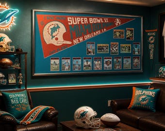 Miami Dolphins Super Bowl VI 1971 Framed Pennant with Topps Team Set | Vintage NFL Championship Memorabilia