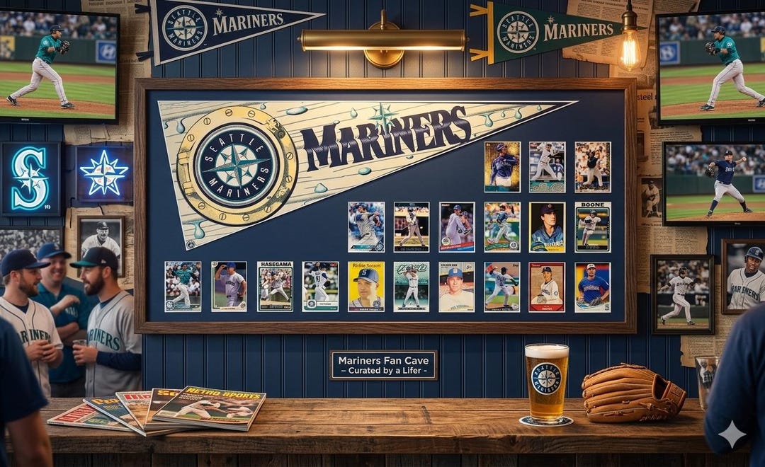 Seattle Mariners Vintage Pennant & Legends Card Collage – Custom