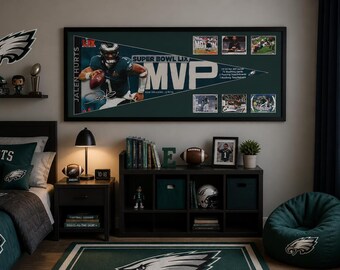 Jalen Hurts Super Bowl LIX MVP Eagles Pennant with 6 Cards | Framed Memorabilia