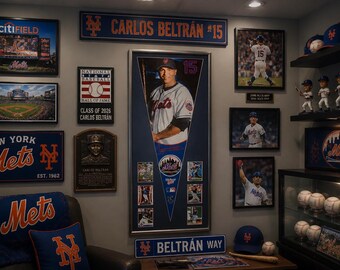 NY Mets Carlos Beltran Player Pennant & Cards...Custom Framed!!