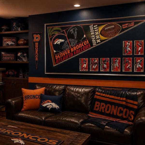 1998 Denver Broncos Super Bowl XXXIII NFC Champions Framed Pennant & Card Display | Custom Falcons Memorabilia