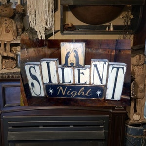 Silent Night Holy Night Jesus Primitive block set sign