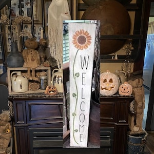 Vertical Welcome Sunflower summer Primitive Sign