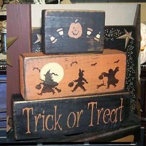 Trick or treat halloween  Primitive Block Sign