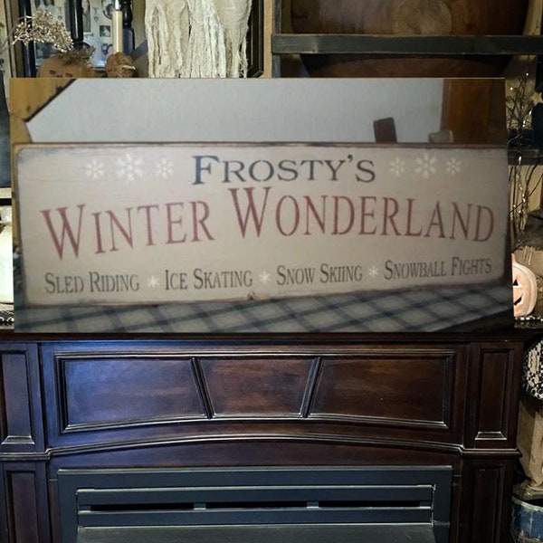 Letrero navideño primitivo de Frosty's Winter Wonderland