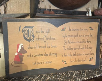 Twas the night before Christmas book mouse primitive sign