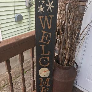 Welcome Snowman Winter porch Primitive Sign