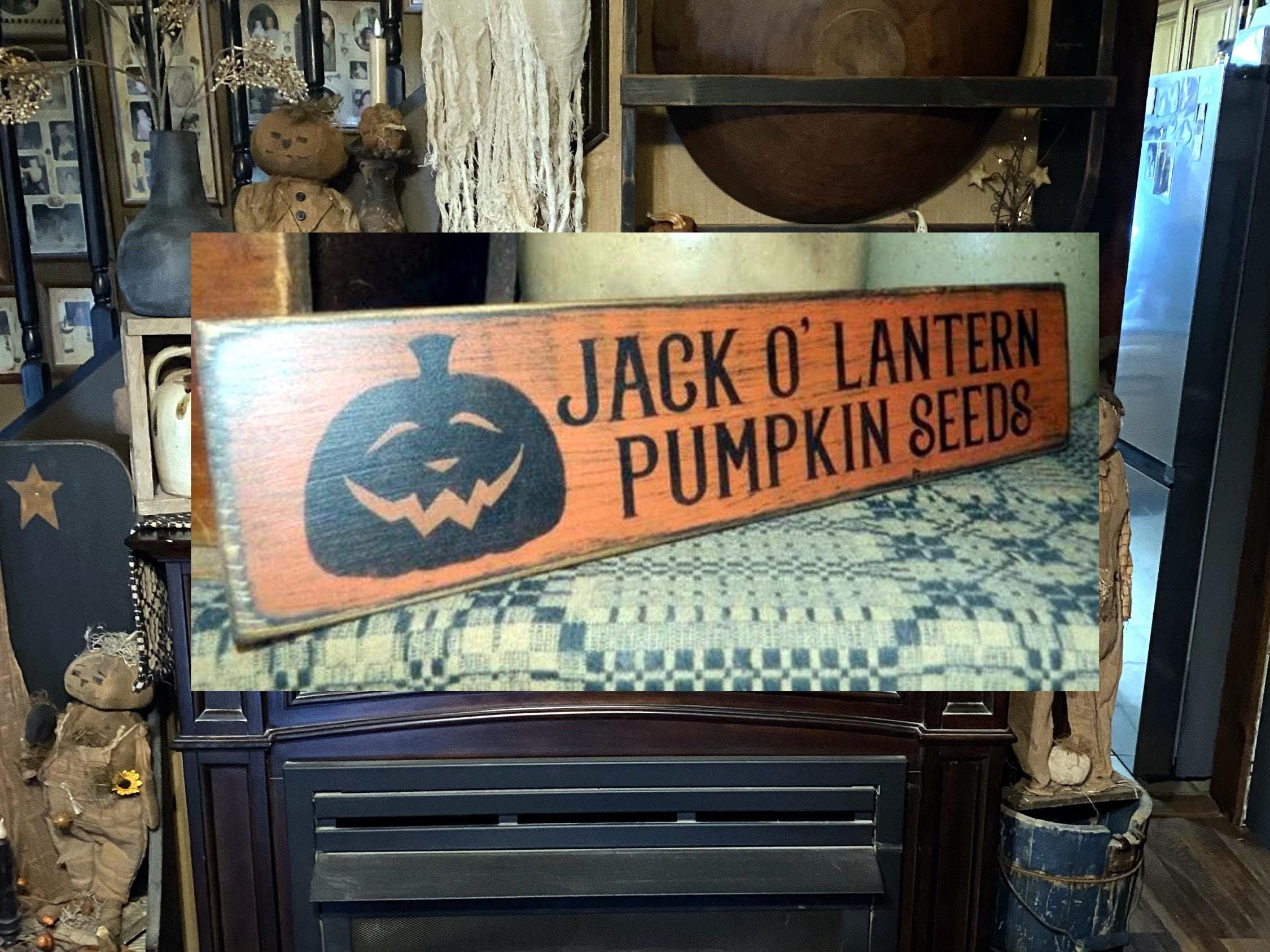 jack o' lantern pumpkin seeds Primitive Sign