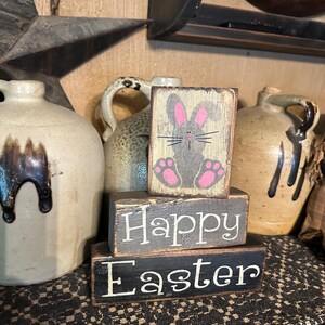 Happy Easter bunny primitive block sign