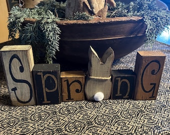 Spring  bunny rabbit primitive block sign