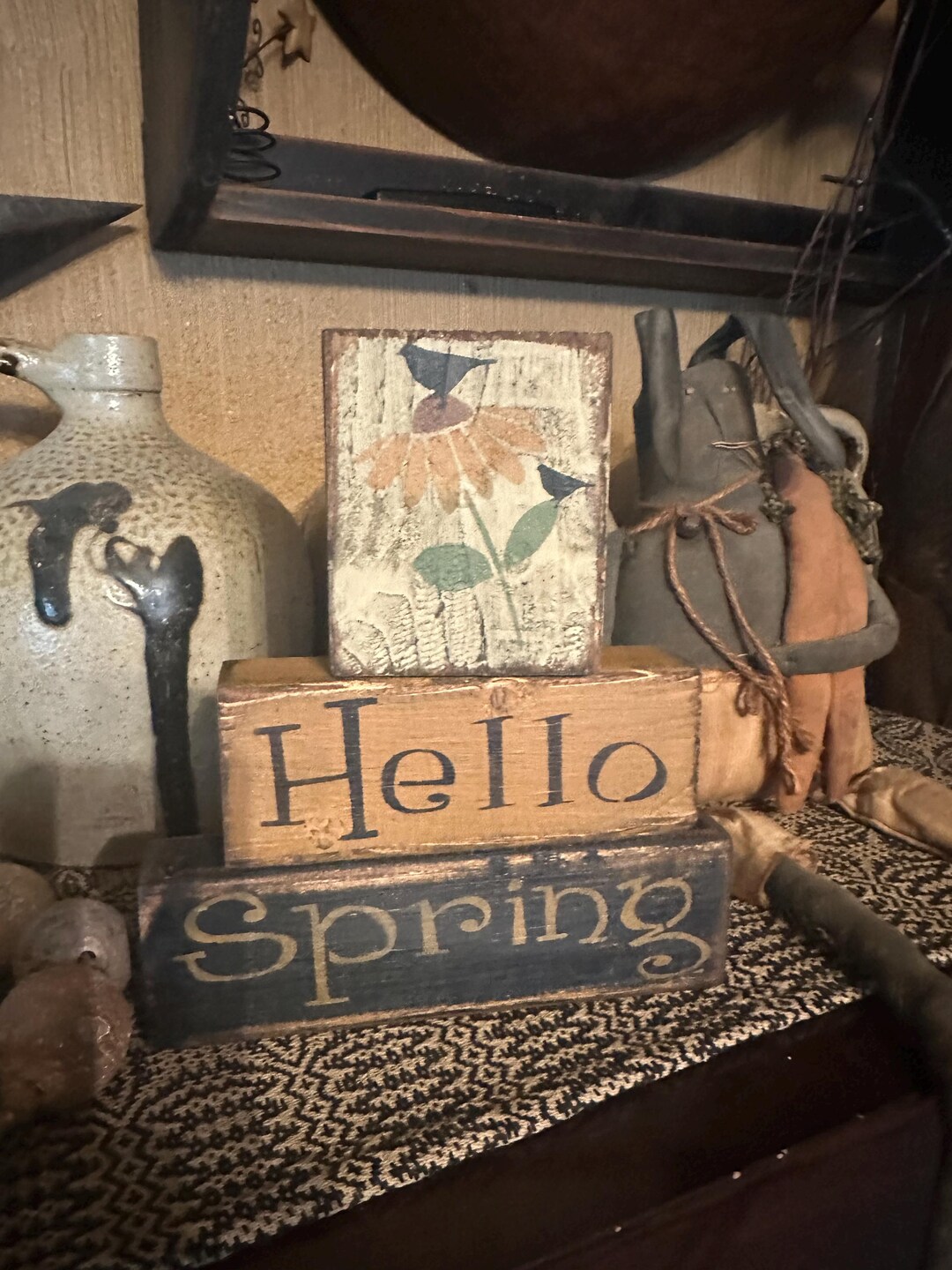 Hello Spring Flower Sign Hello Spring Flower Primitive Sign Block - Etsy