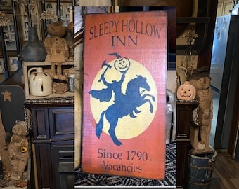 Sleepy Hollow Inn headless horseman Primitive Sign