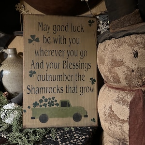 IRish blessing truck shamrocks clovers primitive sign